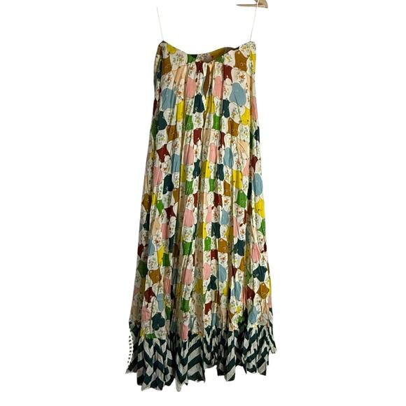 Alemais Everly Strapless Multicolor Quilt Print Whimsical Silk Maxi Gown Size 10 - Picture 11 of 14
